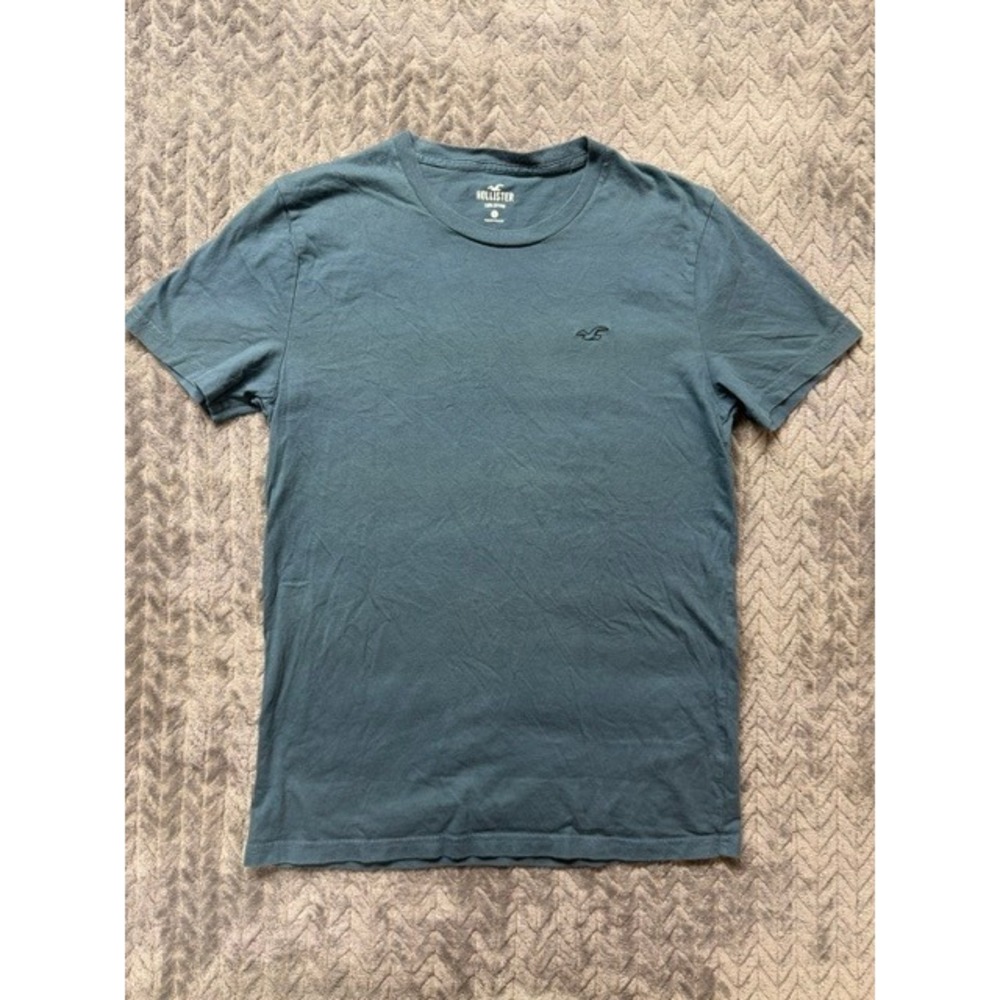 Hollister Mens Short Sleeve Crew Neck T-Shirt Teal Blue Cotton Logo Small 0535